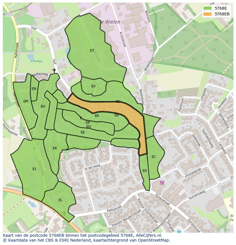 Afbeelding van het postcodegebied 5768 EB op de kaart.