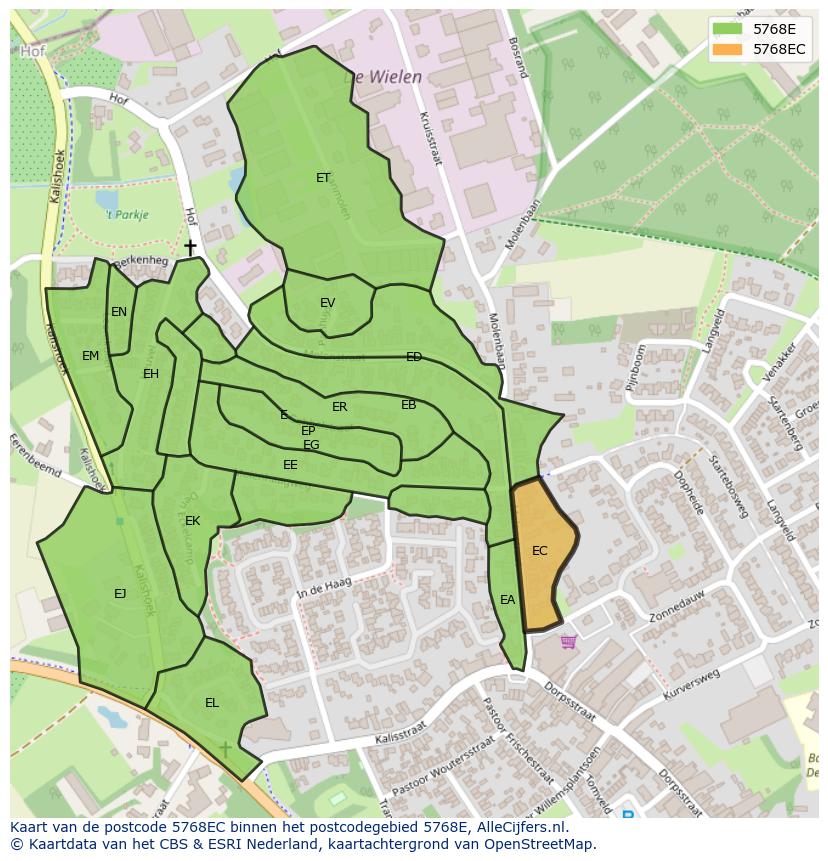 Afbeelding van het postcodegebied 5768 EC op de kaart.