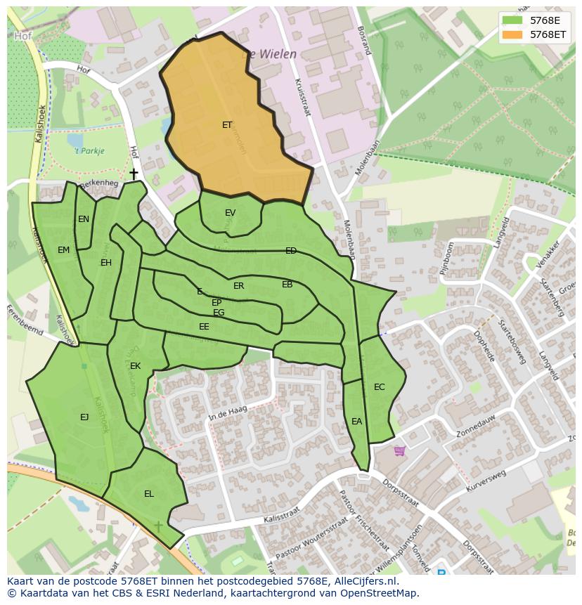 Afbeelding van het postcodegebied 5768 ET op de kaart.