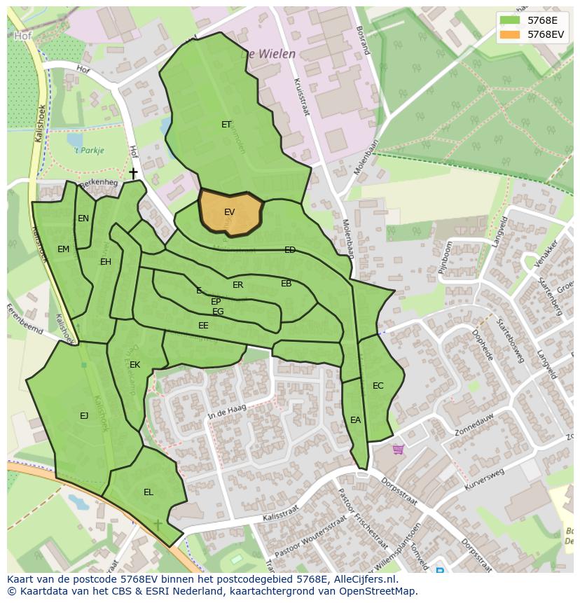 Afbeelding van het postcodegebied 5768 EV op de kaart.