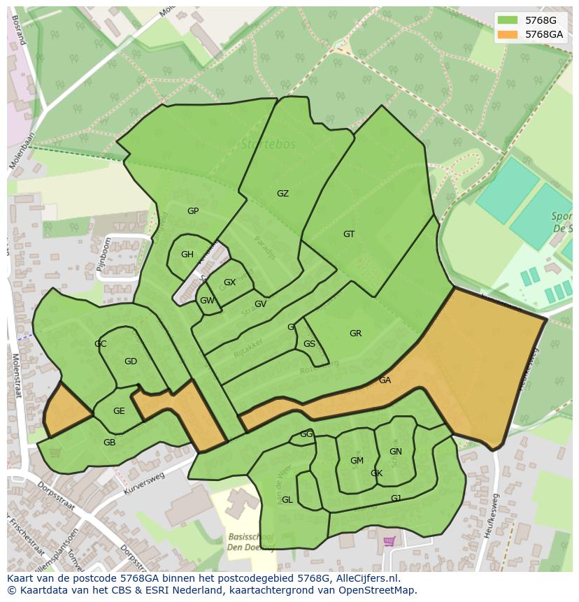 Afbeelding van het postcodegebied 5768 GA op de kaart.