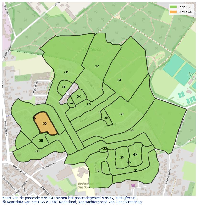 Afbeelding van het postcodegebied 5768 GD op de kaart.
