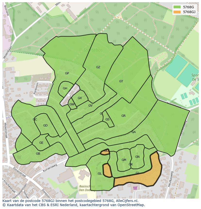 Afbeelding van het postcodegebied 5768 GJ op de kaart.