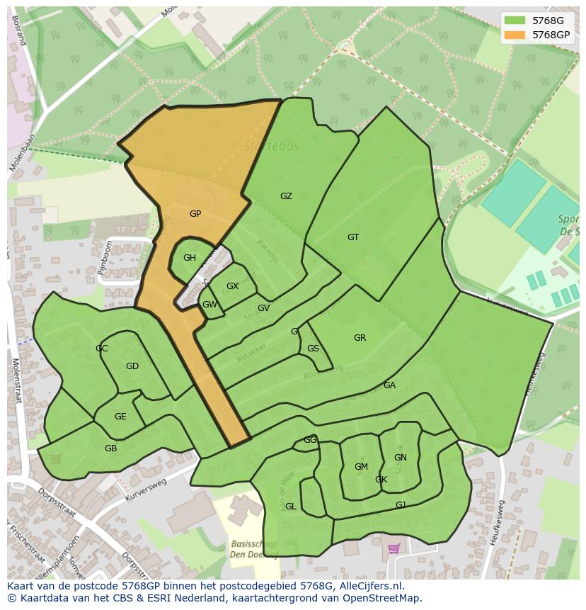 Afbeelding van het postcodegebied 5768 GP op de kaart.