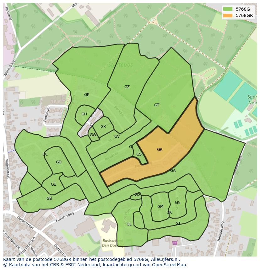 Afbeelding van het postcodegebied 5768 GR op de kaart.