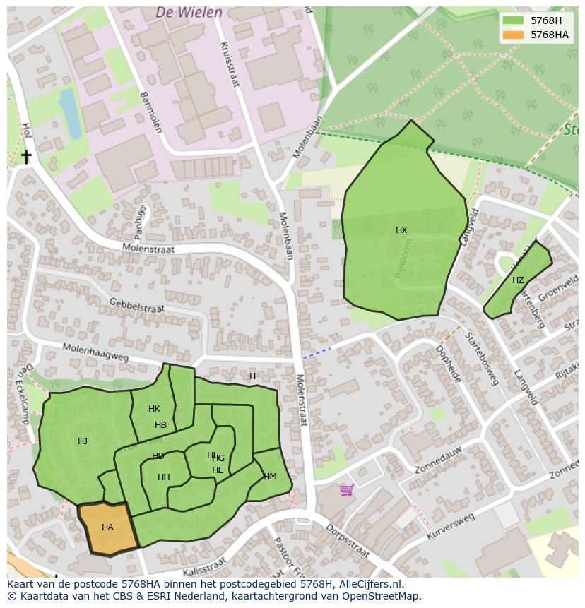 Afbeelding van het postcodegebied 5768 HA op de kaart.