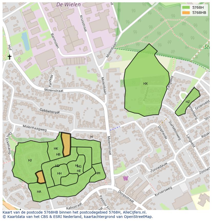 Afbeelding van het postcodegebied 5768 HB op de kaart.