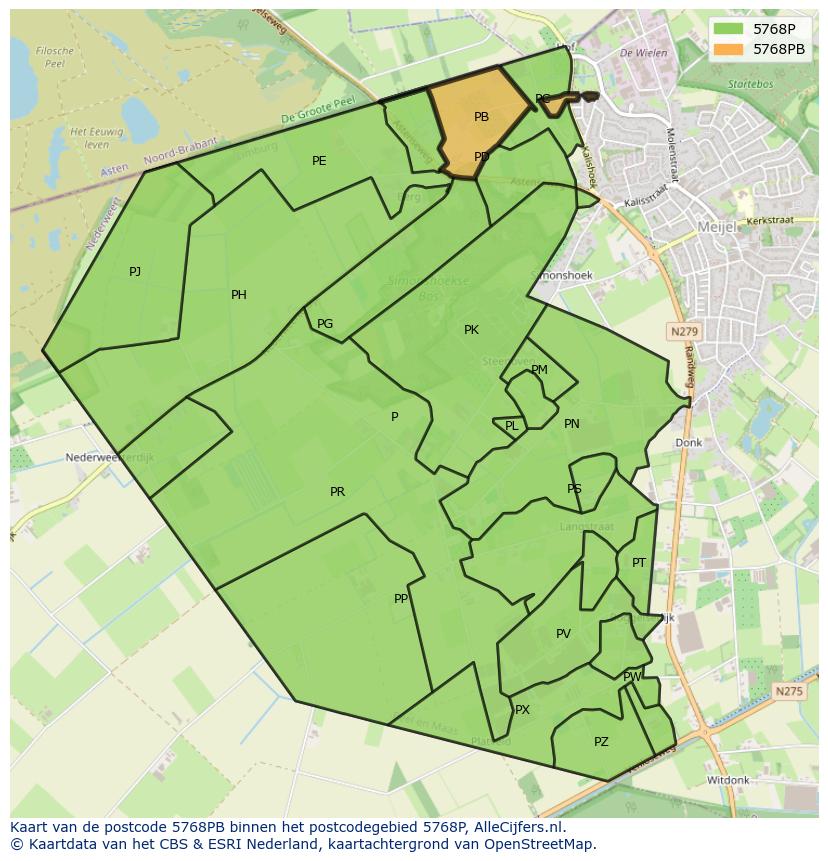 Afbeelding van het postcodegebied 5768 PB op de kaart.