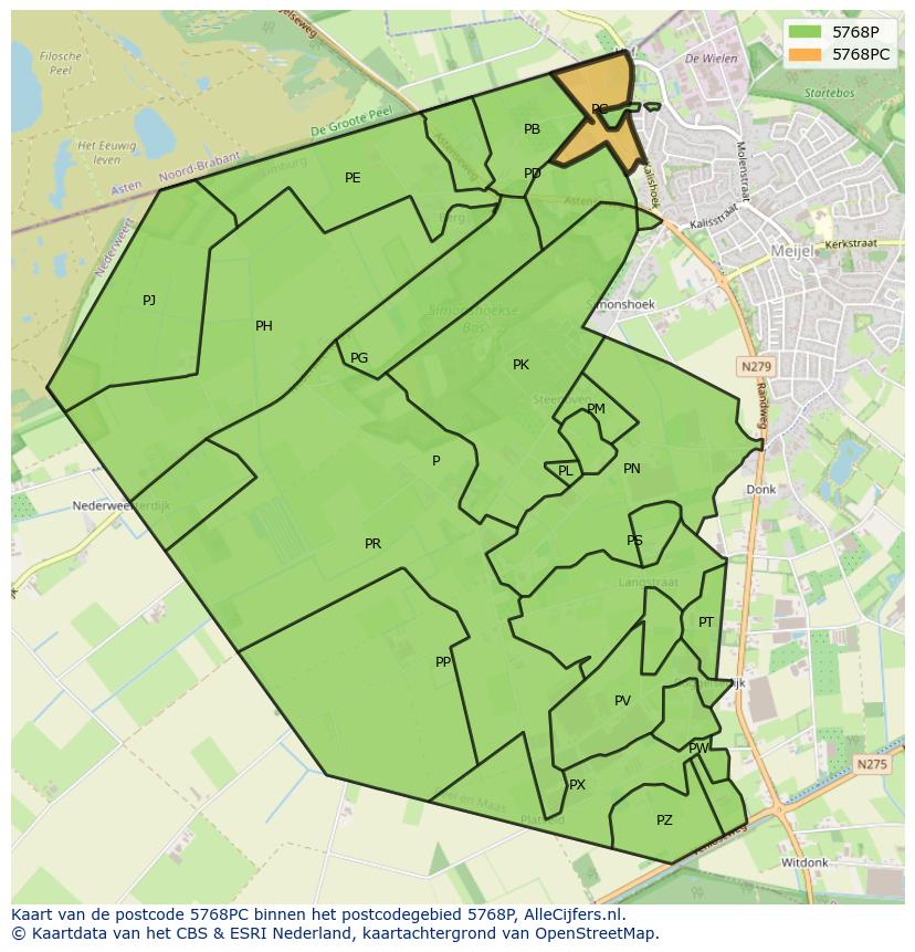 Afbeelding van het postcodegebied 5768 PC op de kaart.
