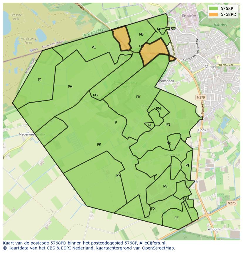 Afbeelding van het postcodegebied 5768 PD op de kaart.