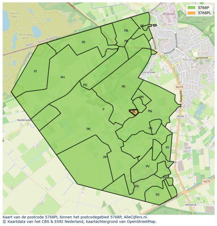 Afbeelding van het postcodegebied 5768 PL op de kaart.