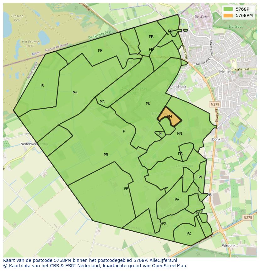 Afbeelding van het postcodegebied 5768 PM op de kaart.