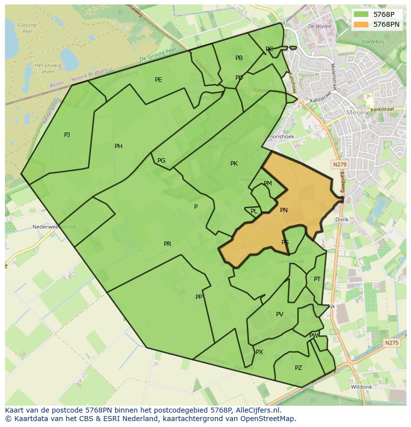 Afbeelding van het postcodegebied 5768 PN op de kaart.