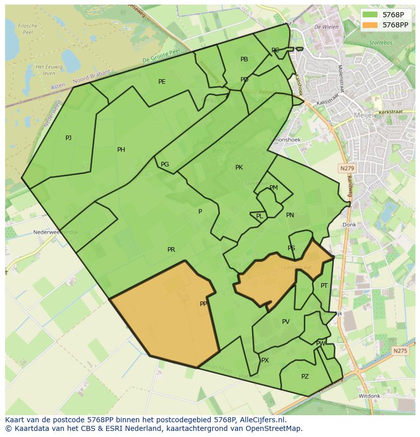 Afbeelding van het postcodegebied 5768 PP op de kaart.