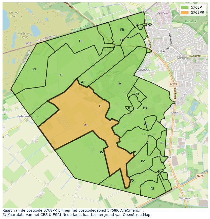 Afbeelding van het postcodegebied 5768 PR op de kaart.