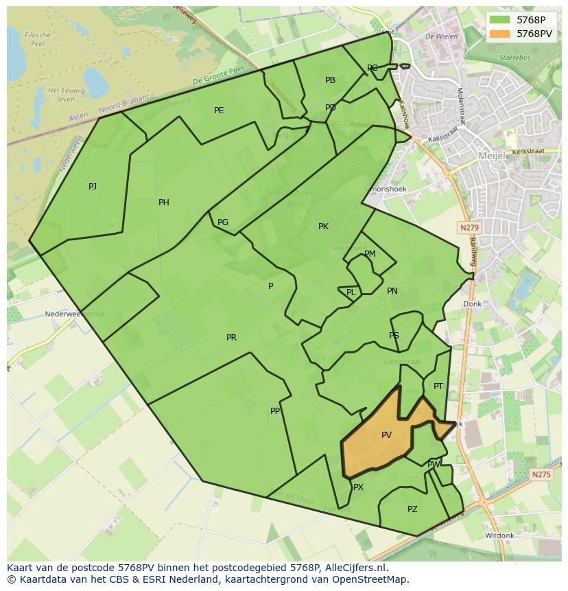 Afbeelding van het postcodegebied 5768 PV op de kaart.