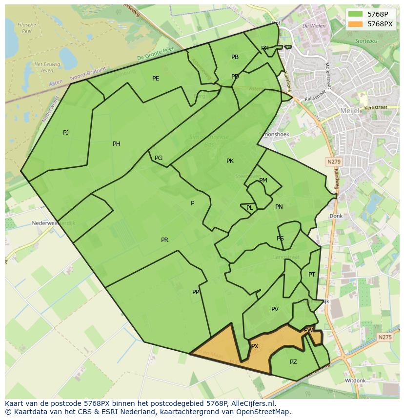 Afbeelding van het postcodegebied 5768 PX op de kaart.
