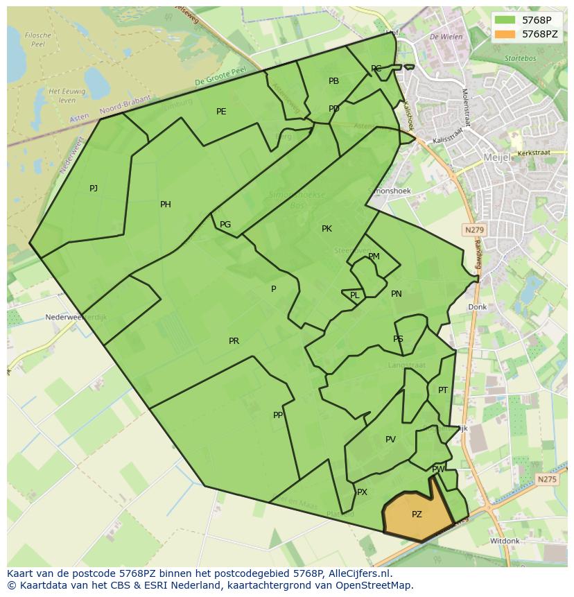 Afbeelding van het postcodegebied 5768 PZ op de kaart.