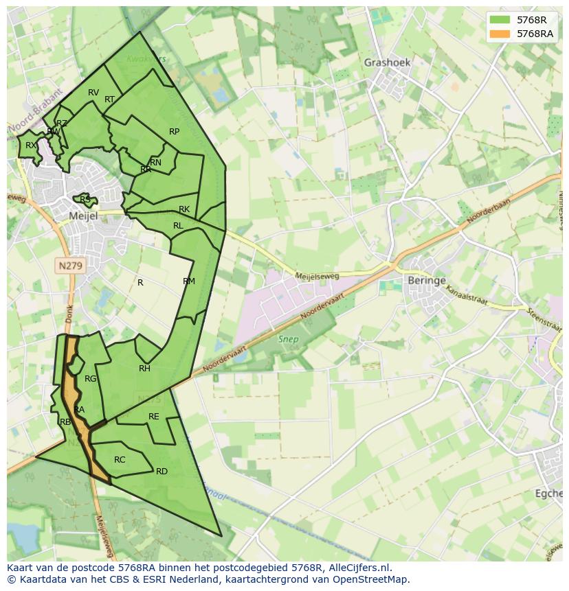 Afbeelding van het postcodegebied 5768 RA op de kaart.