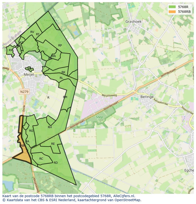 Afbeelding van het postcodegebied 5768 RB op de kaart.