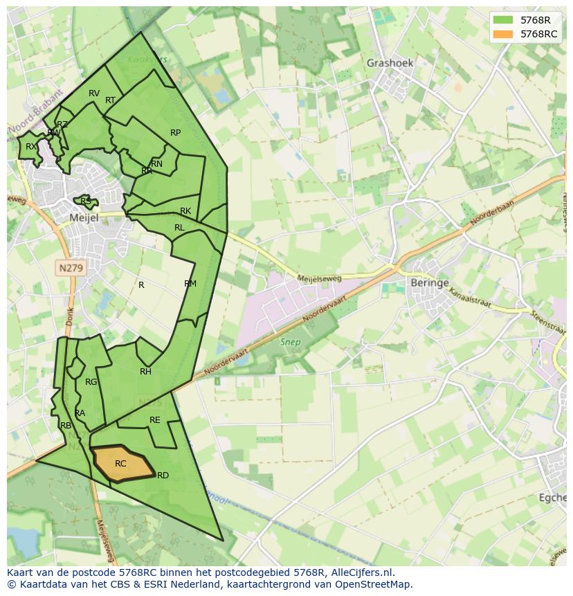 Afbeelding van het postcodegebied 5768 RC op de kaart.