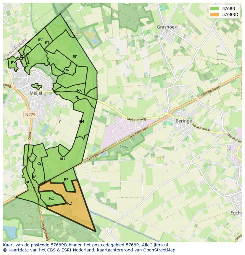 Afbeelding van het postcodegebied 5768 RD op de kaart.