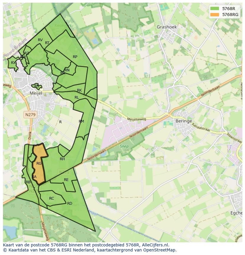 Afbeelding van het postcodegebied 5768 RG op de kaart.