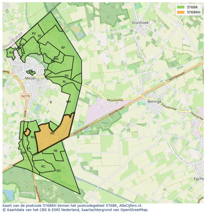 Afbeelding van het postcodegebied 5768 RH op de kaart.