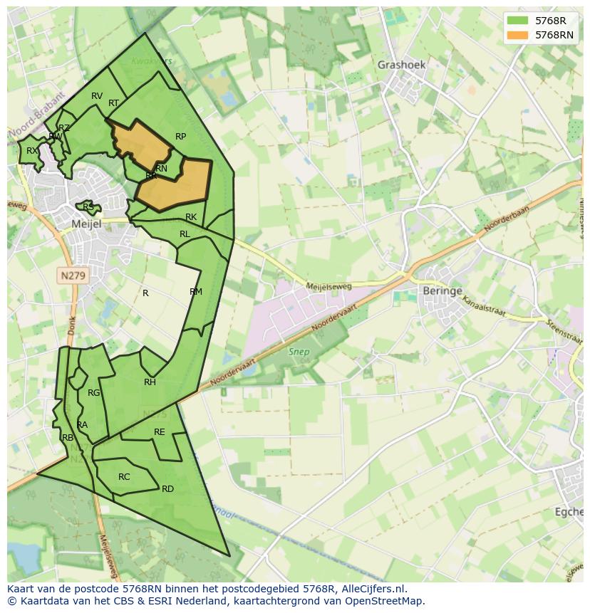 Afbeelding van het postcodegebied 5768 RN op de kaart.