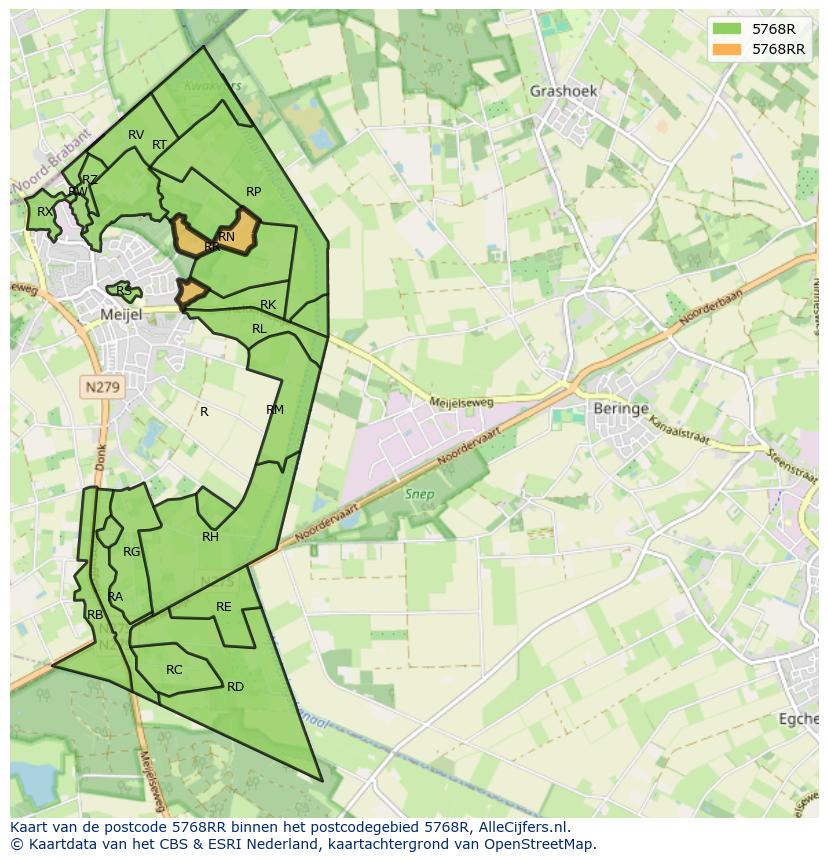 Afbeelding van het postcodegebied 5768 RR op de kaart.