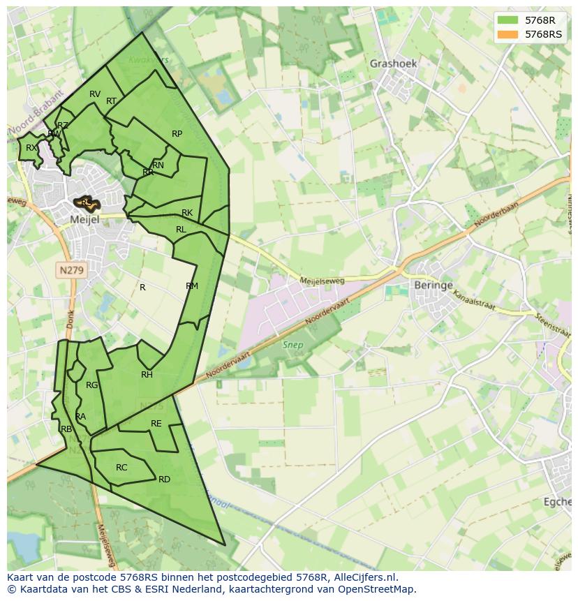 Afbeelding van het postcodegebied 5768 RS op de kaart.
