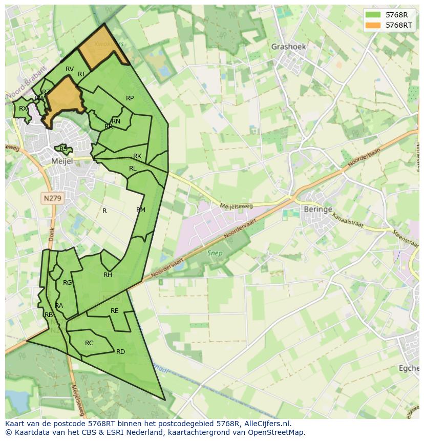 Afbeelding van het postcodegebied 5768 RT op de kaart.