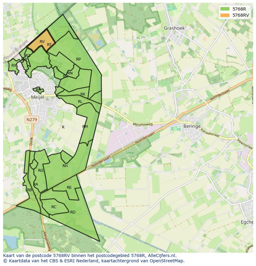 Afbeelding van het postcodegebied 5768 RV op de kaart.