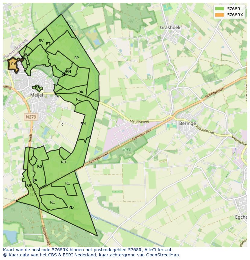 Afbeelding van het postcodegebied 5768 RX op de kaart.