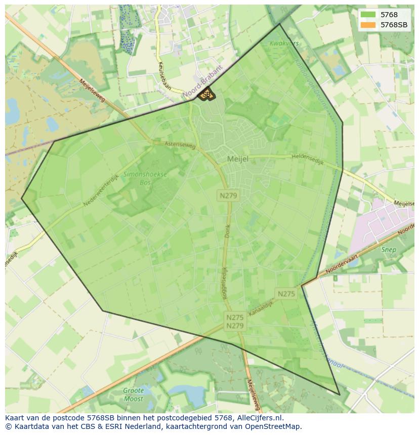 Afbeelding van het postcodegebied 5768 SB op de kaart.