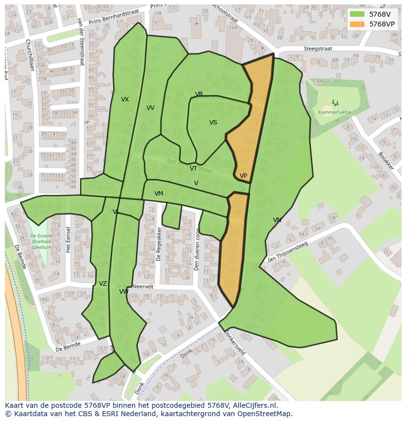 Afbeelding van het postcodegebied 5768 VP op de kaart.