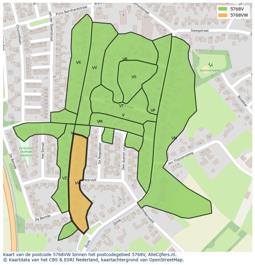 Afbeelding van het postcodegebied 5768 VW op de kaart.