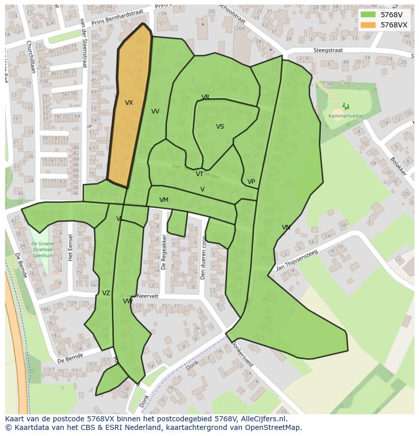 Afbeelding van het postcodegebied 5768 VX op de kaart.