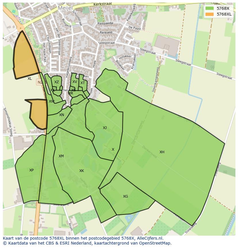 Afbeelding van het postcodegebied 5768 XL op de kaart.