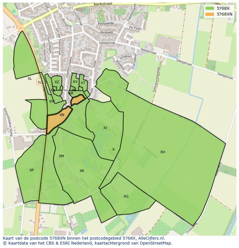 Afbeelding van het postcodegebied 5768 XN op de kaart.