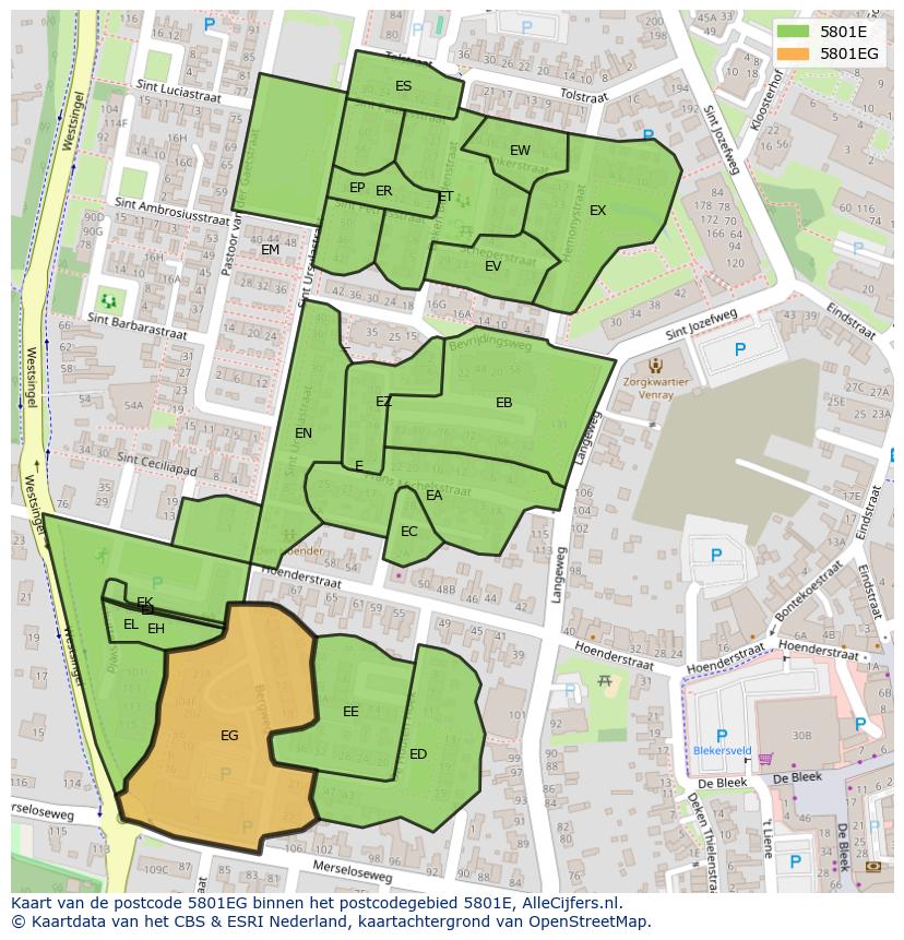 Afbeelding van het postcodegebied 5801 EG op de kaart.