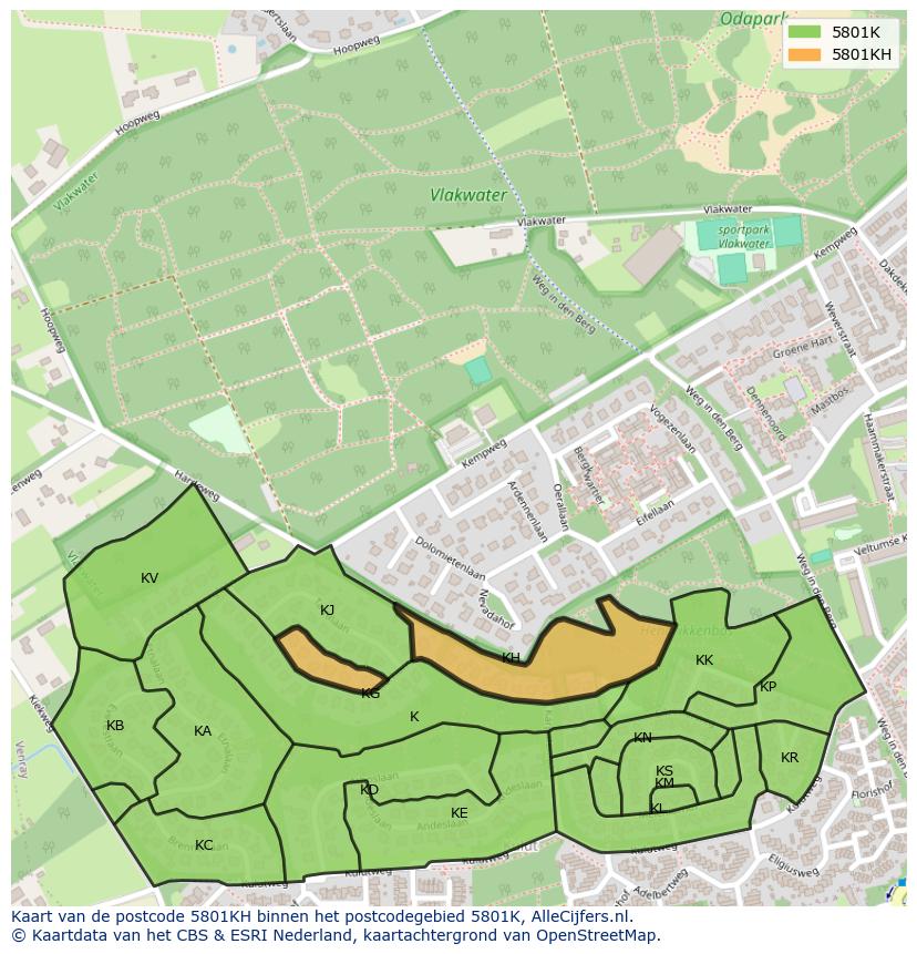 Afbeelding van het postcodegebied 5801 KH op de kaart.