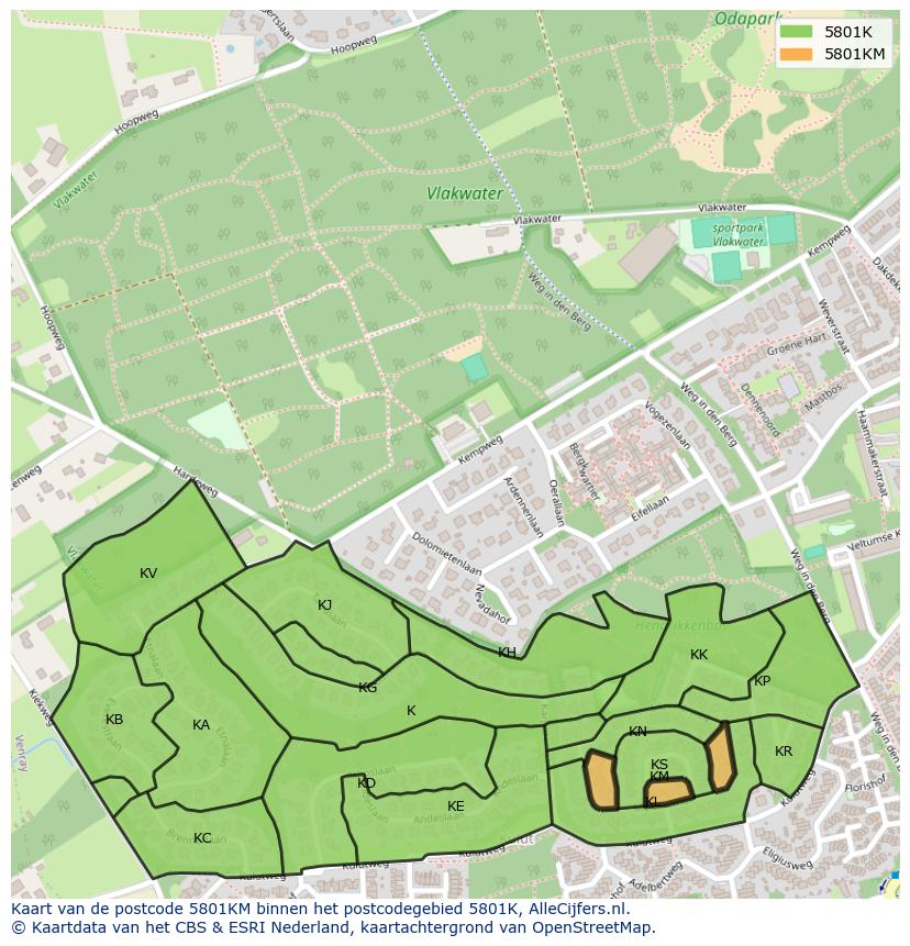 Afbeelding van het postcodegebied 5801 KM op de kaart.