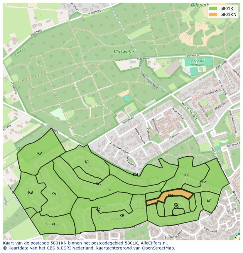 Afbeelding van het postcodegebied 5801 KN op de kaart.