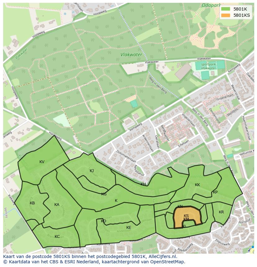 Afbeelding van het postcodegebied 5801 KS op de kaart.