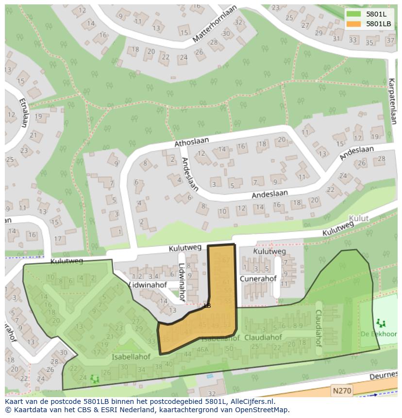 Afbeelding van het postcodegebied 5801 LB op de kaart.