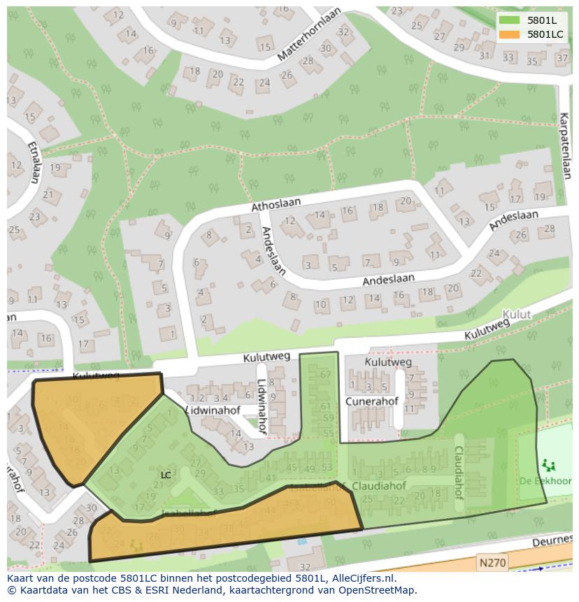 Afbeelding van het postcodegebied 5801 LC op de kaart.