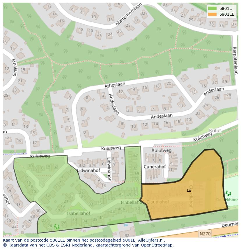 Afbeelding van het postcodegebied 5801 LE op de kaart.