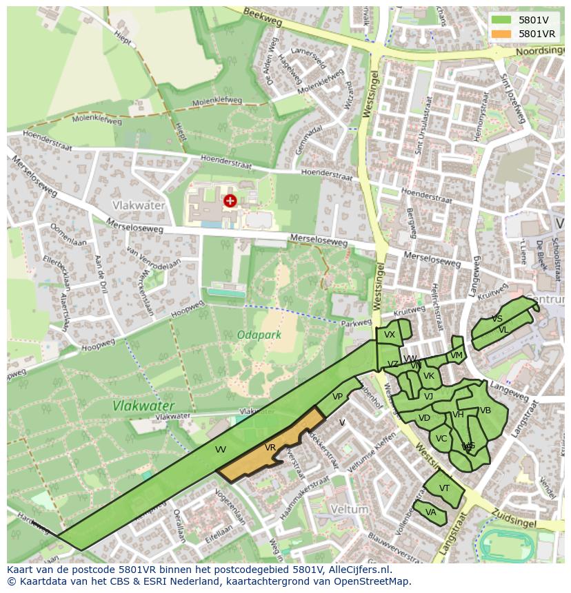 Afbeelding van het postcodegebied 5801 VR op de kaart.