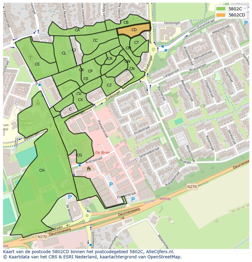 Afbeelding van het postcodegebied 5802 CD op de kaart.